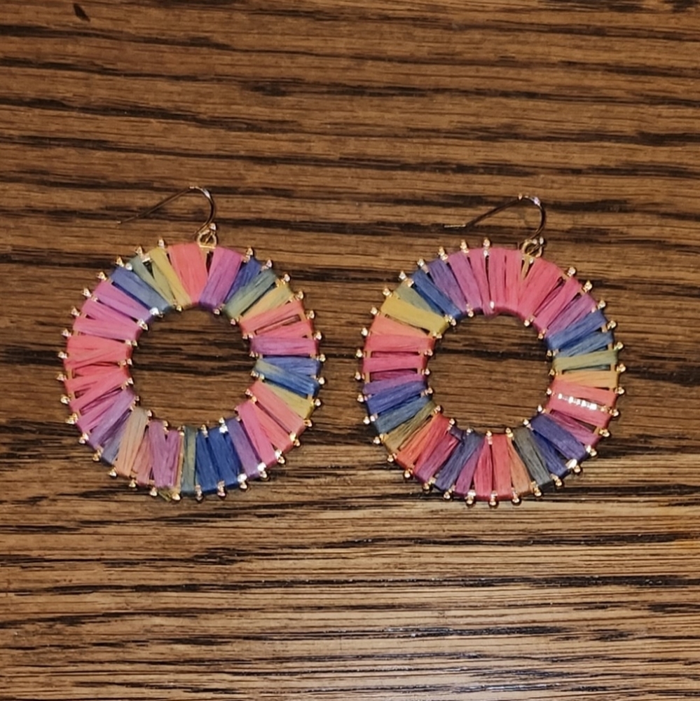 Multicolor Circle Earrings | Gold Tone + Vivid Pastel Colors